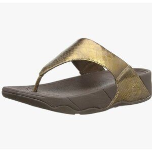 FitFlop Women's Gold Brown Lulu Metallic Snake Comfort Flip-Flop Shoes Size 7